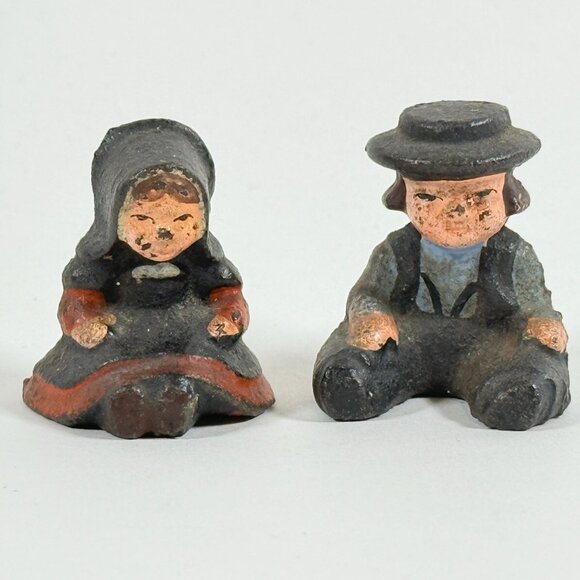 Vintage Cast Iron Amish Boy Girl Mini Figurines Rustic Primitive Decor - Picture 6 of 11